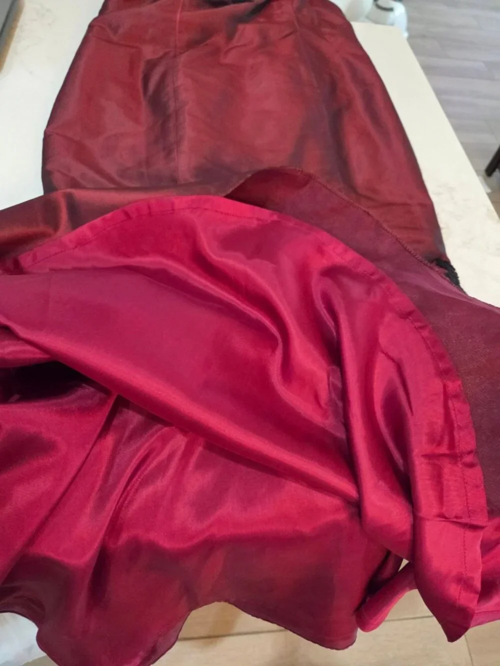 Rose Taft VTG Y2K Vamp Whimsigoth Silk Maxi Dress Burgundy Lace Appliqué Mermaid - Picture 9 of 14